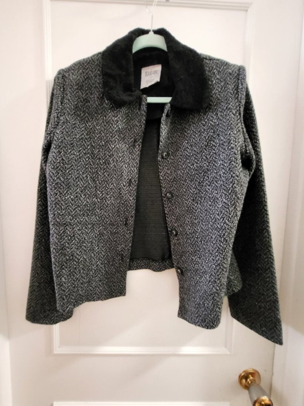 TRUE VINTAGE 90s Marabi Faux Fur Collar Wool-Blend Jacket - Size 10 - Rare - Picture 2 of 7